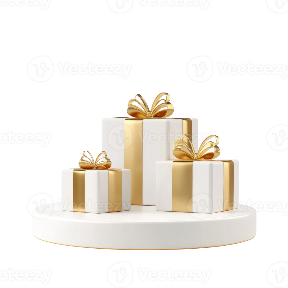 Christmas white and gold podium presents 3D icon cartoon smooth soft light isolate on transparent background png