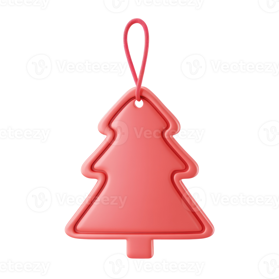 Red Christmas Sale tag shape of Christmas tree hanging 3D icon cartoon smooth soft light isolate on transparent background png