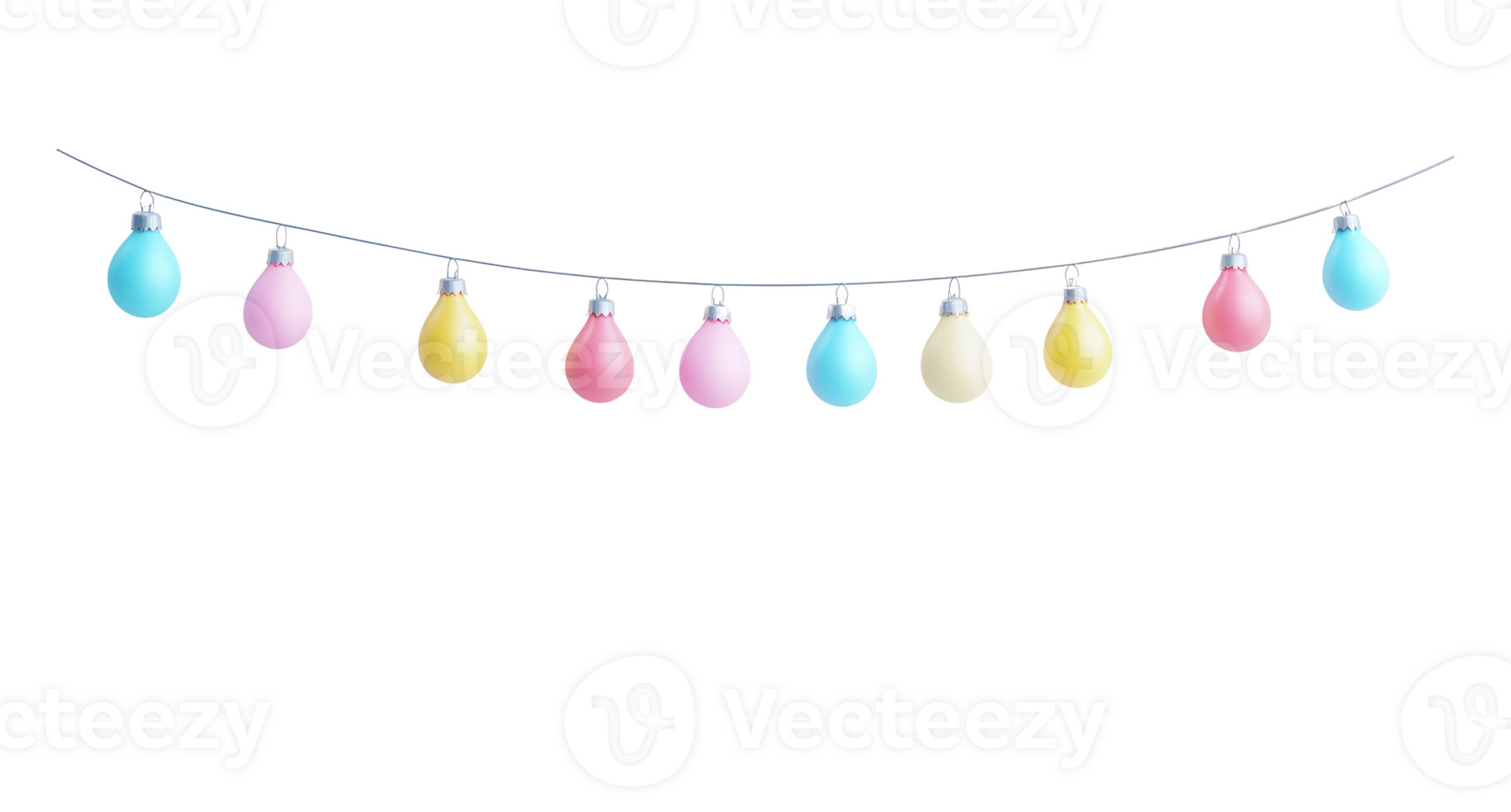 A string of colorful Christmas lights hanging 3D icon isolate on transparent background png