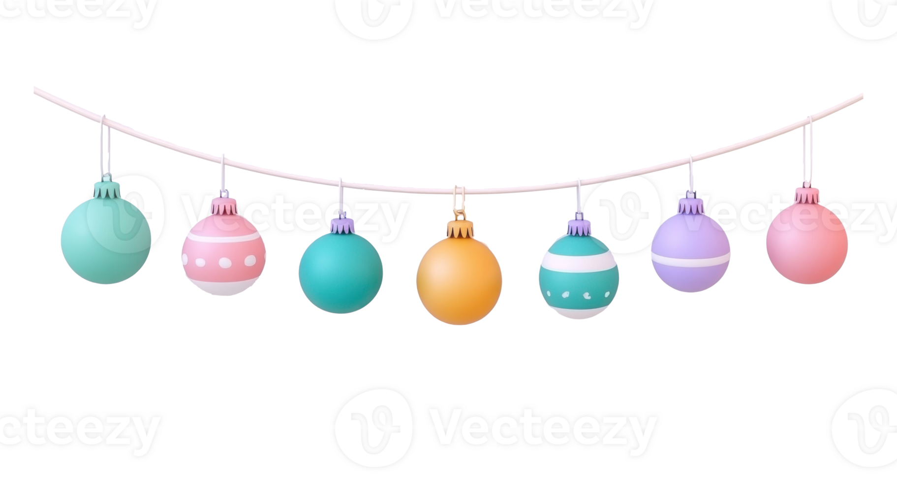 Christmas garland with baubles hanging 3D icon isolate on transparent background png