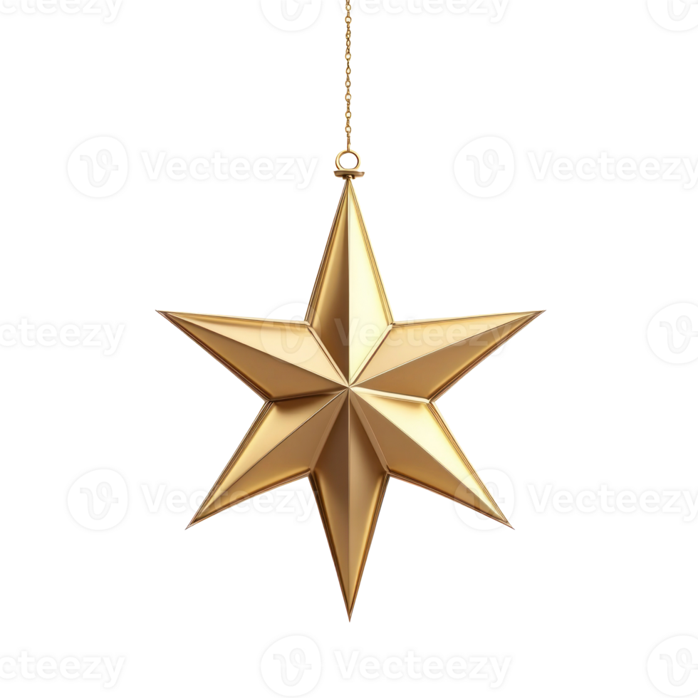 Christmas Gold Star of bethlehem hanging 3D icon cartoon round edges isolate on transparent background png