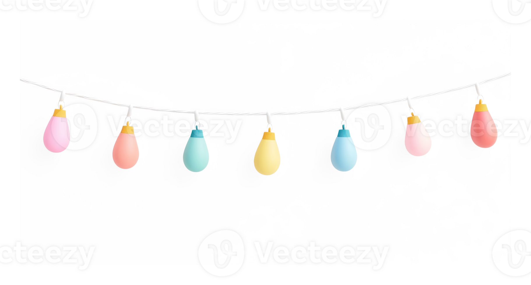 A string of colorful Christmas lights hanging 3D icon isolate on transparent background png