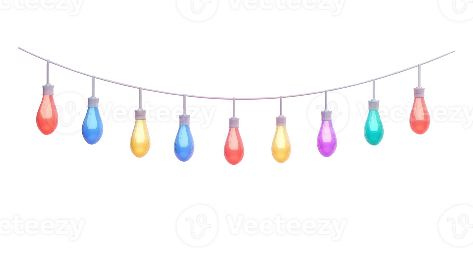 A string of colorful Christmas lights hanging 3D icon isolate on transparent background png