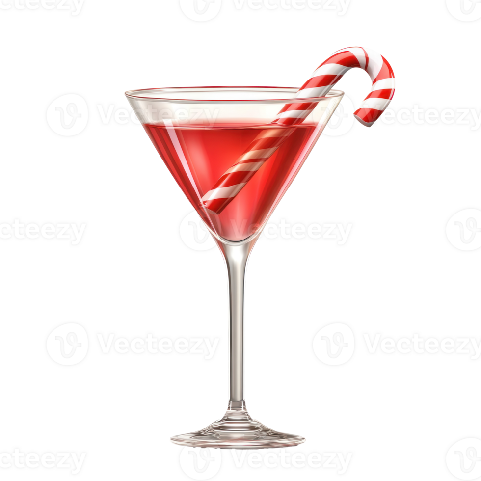 Red martini with a candy cane 3D icon cartoon smooth soft light isolate on transparent background png