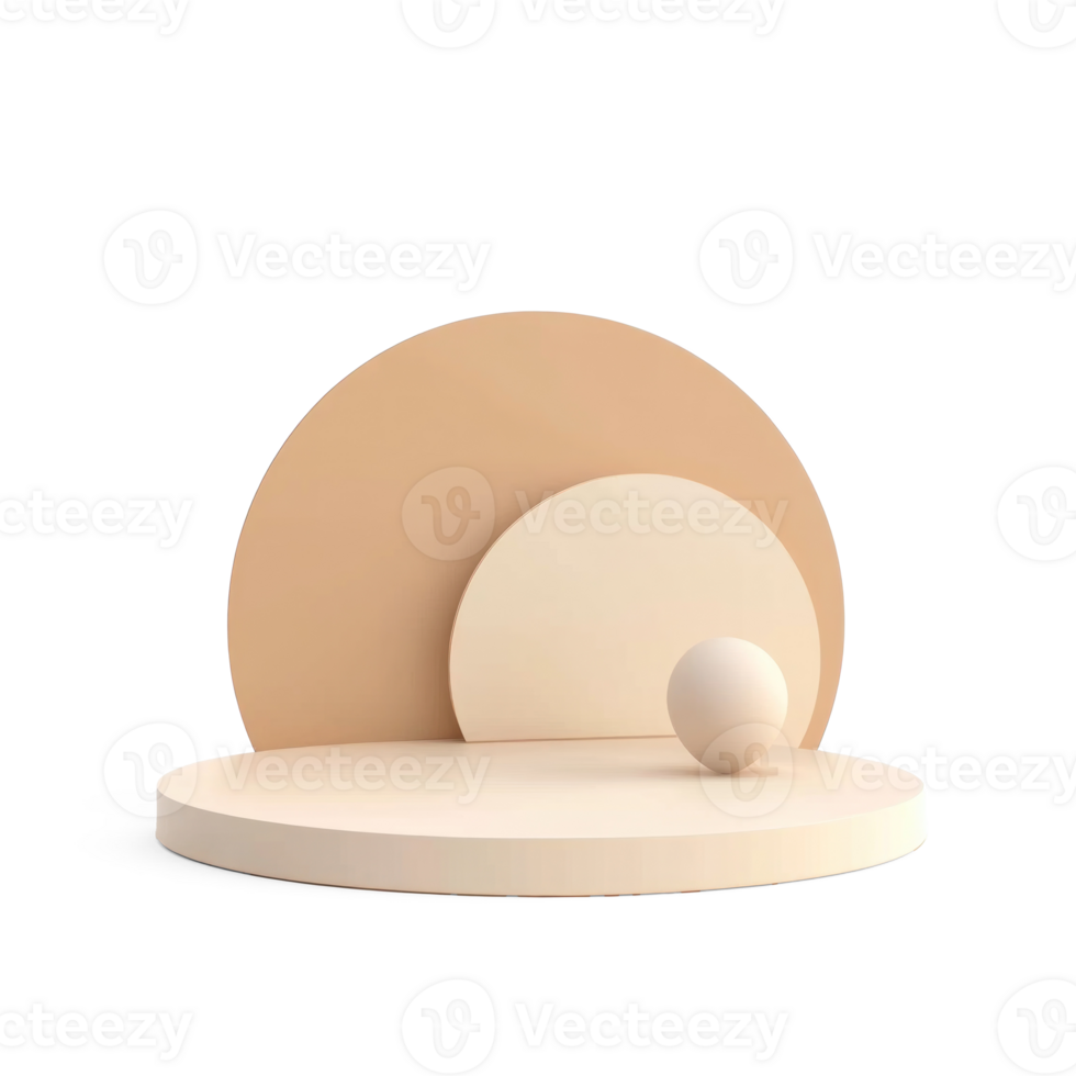 Beige podium with geometric 3D icon cartoon smooth soft light isolate on transparent background png