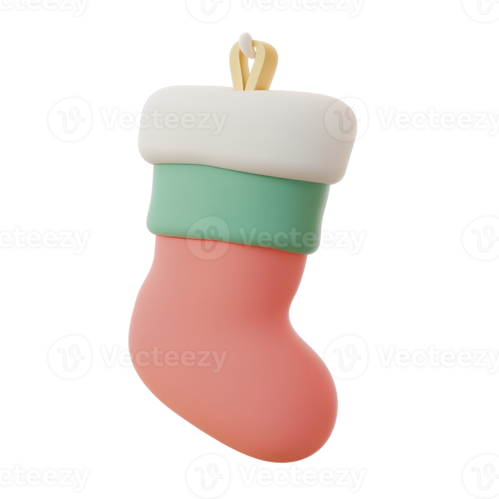 Christmas Stocking hanging 3D icon cartoon smooth soft light isolate on transparent background png