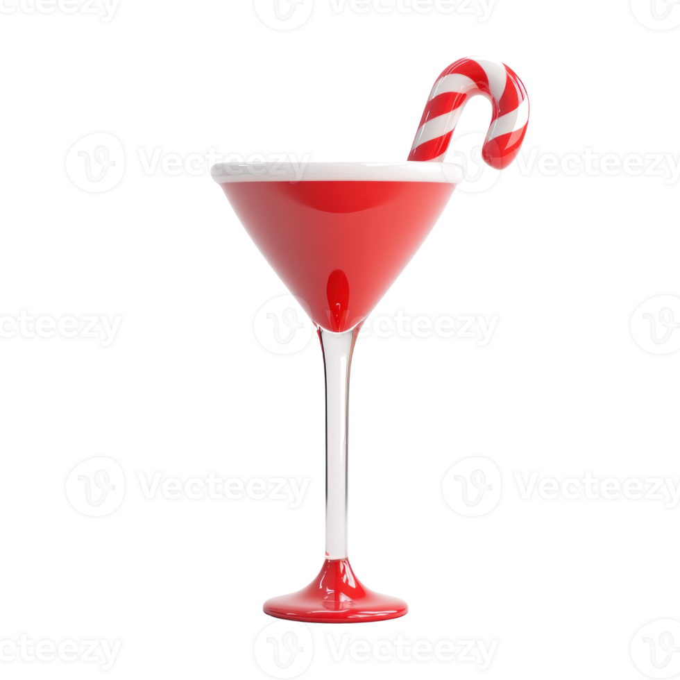 Red martini with a candy cane 3D icon isolate on transparent background png