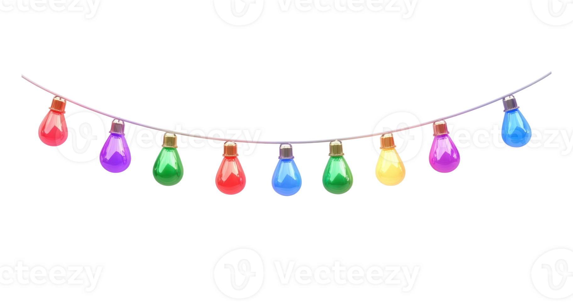 A string of colorful Christmas lights hanging 3D icon cartoon isolate on transparent background png