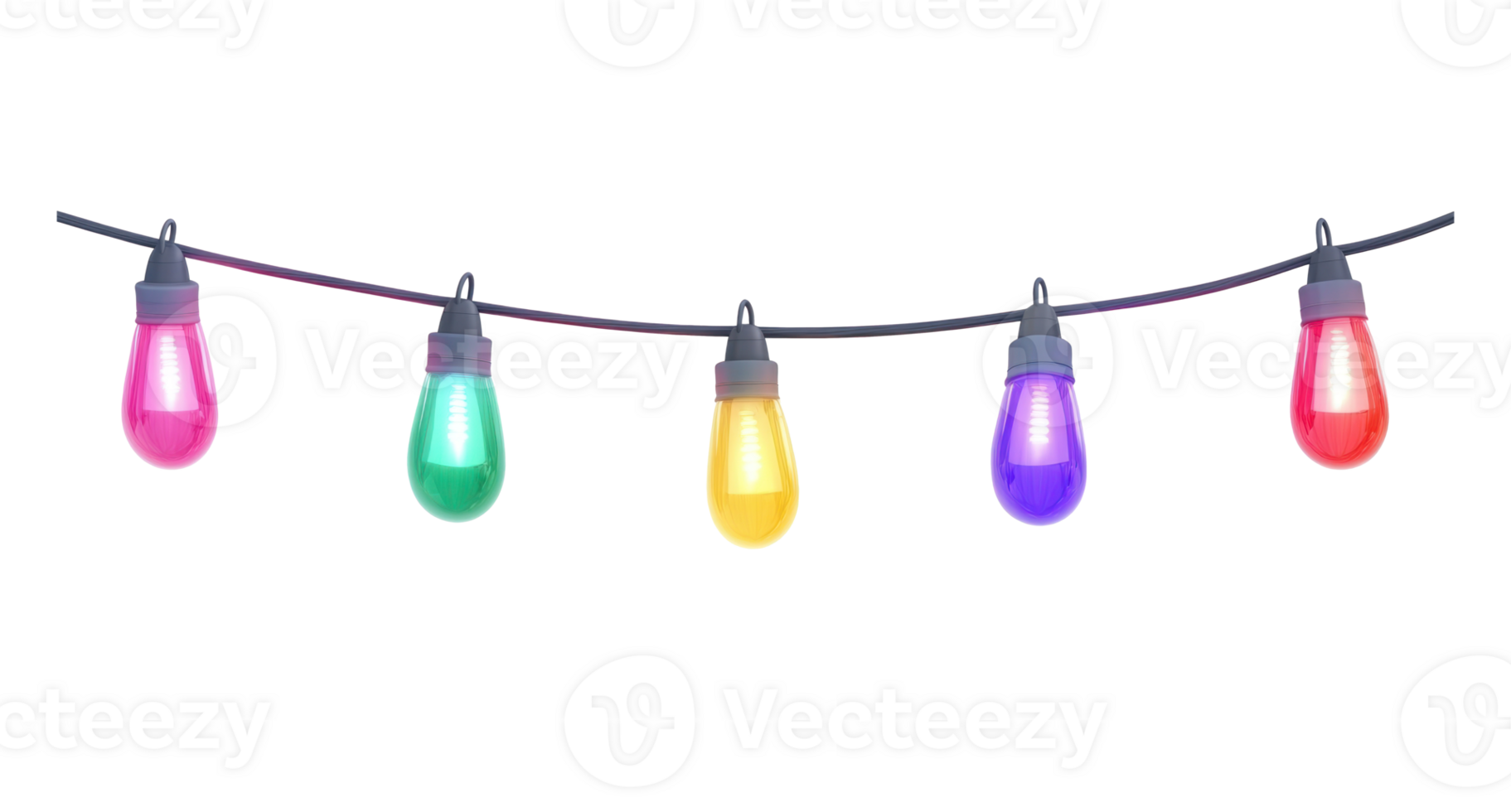 A string of colorful Christmas lights hanging 3D icon cartoon isolate on transparent background png