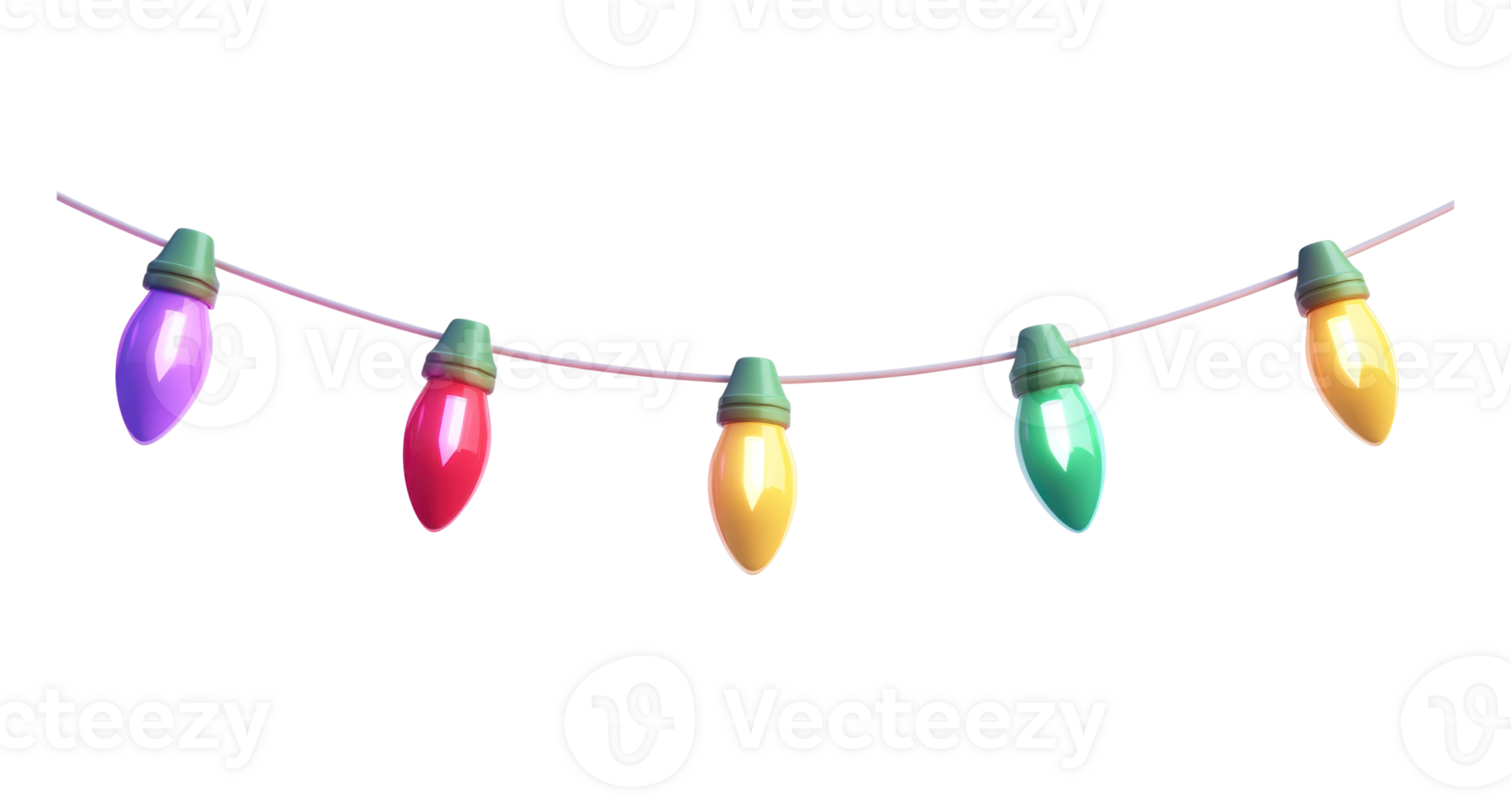 A string of colorful Christmas lights hanging 3D icon cartoon isolate on transparent background png