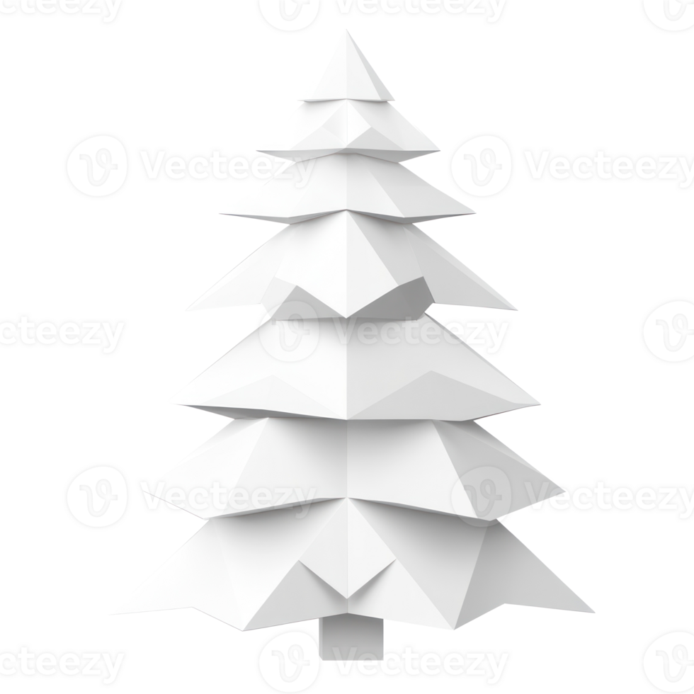 White paper geometric as christmas tree 3D icon cartoon minimalist isolate on transparent background png