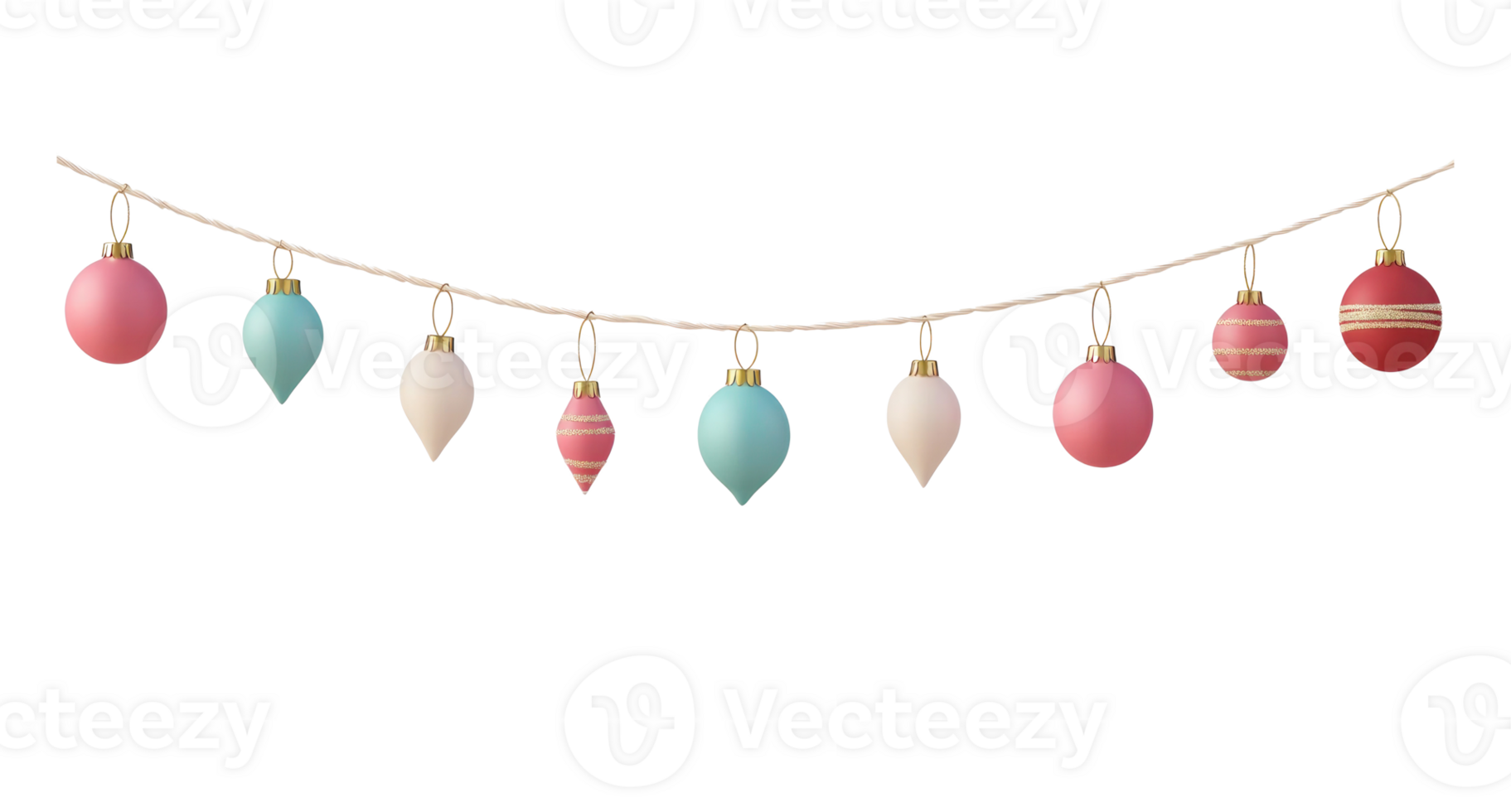 Christmas garland with baubles hanging 3D icon isolate on transparent background png