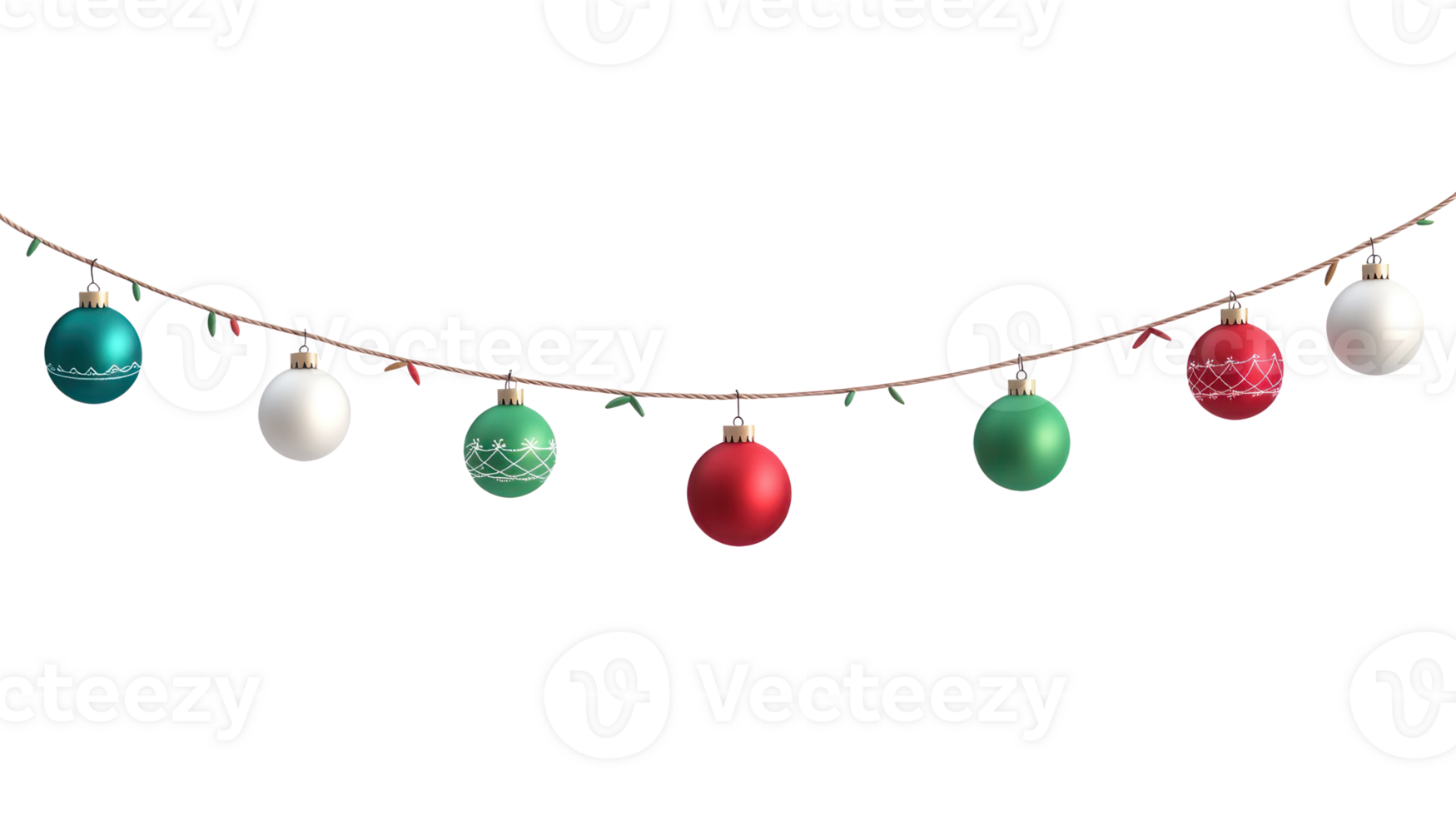Christmas baubles garland hanging 3D icon cartoon isolate on transparent background png