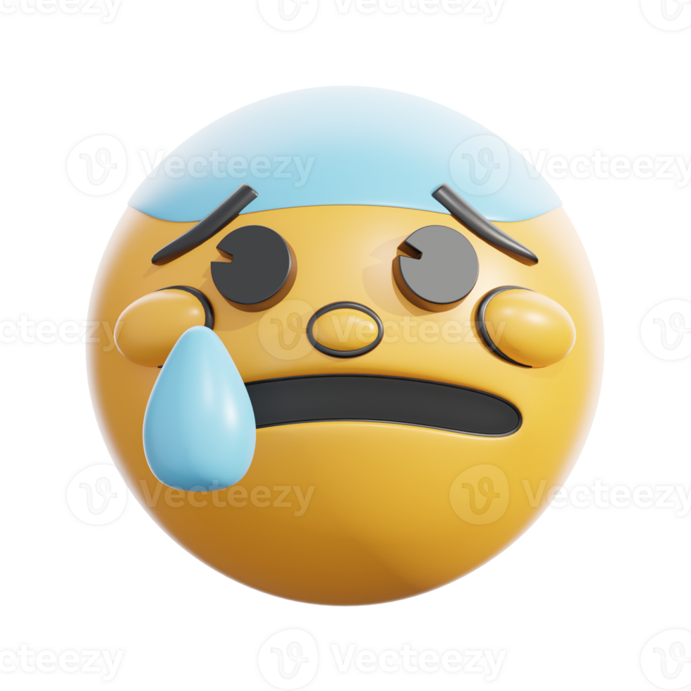 3D Retro Anxious Face Emoji With Sweat png