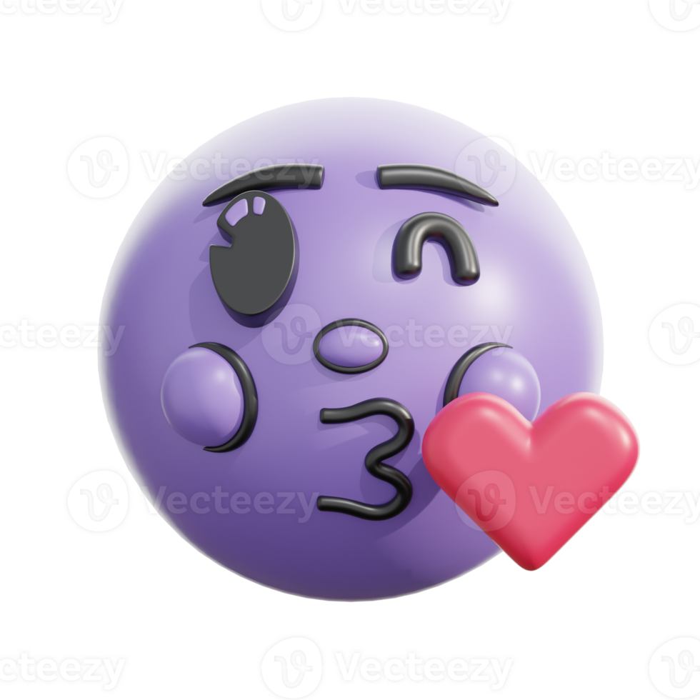 Retro 3D Winking Emoticon Blowing Kiss png