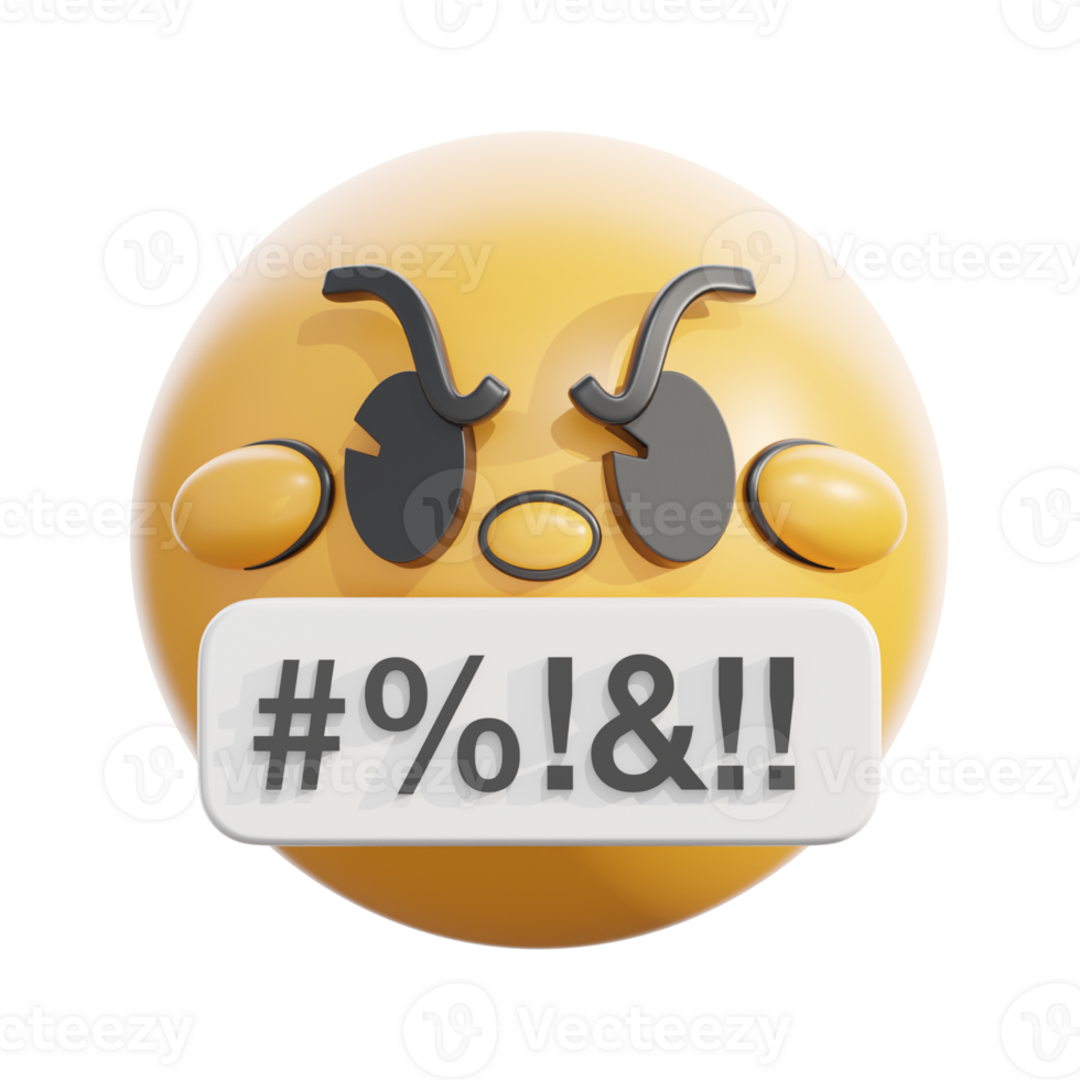 3D Angry Emoji with Symbol Mouth png