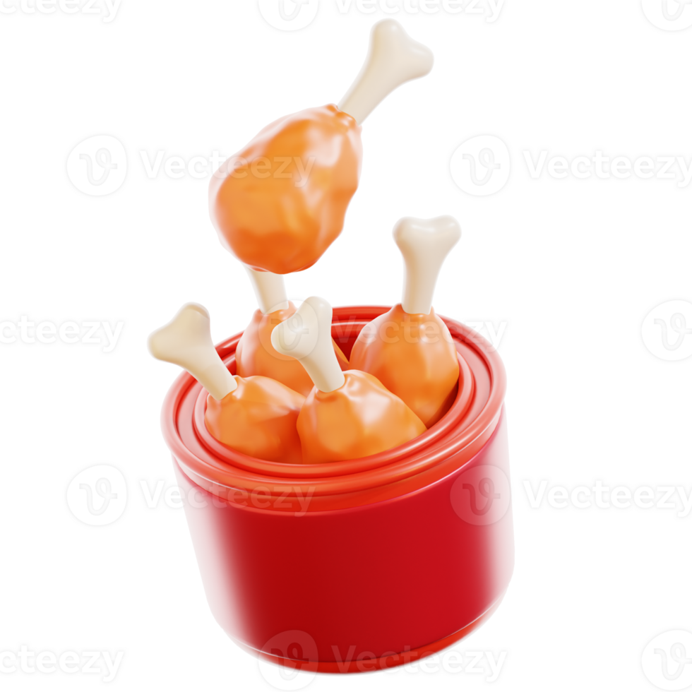 3D Fried Chicken Bucket Illustration png