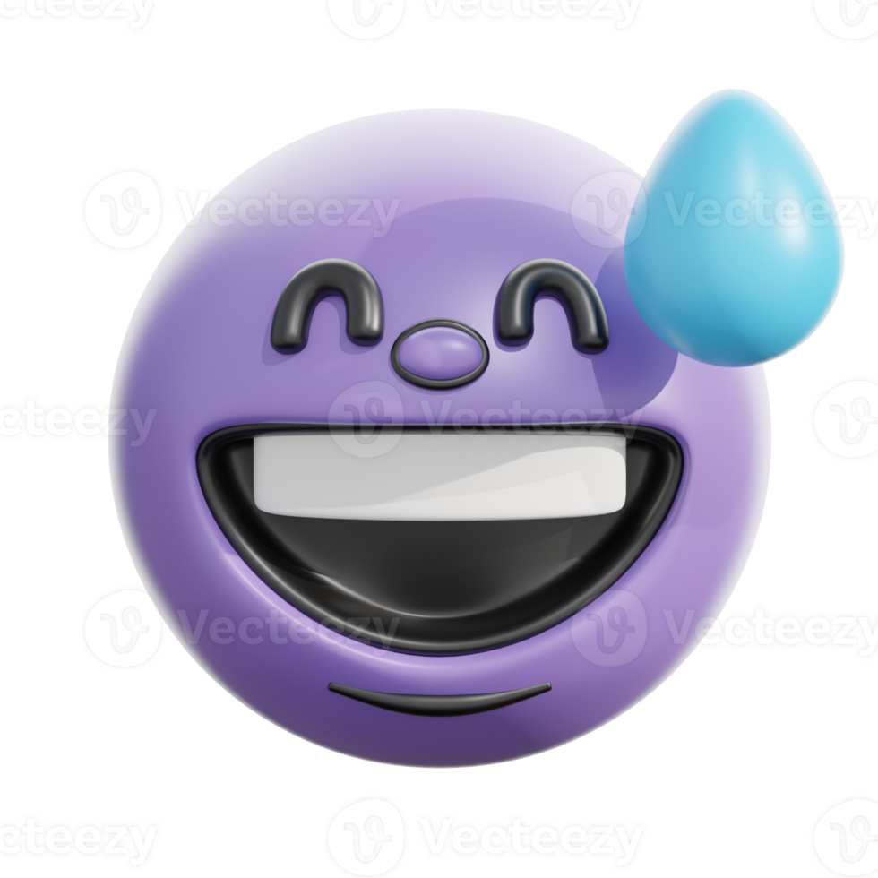 3D Retro Grinning Face With Sweat Emoji png