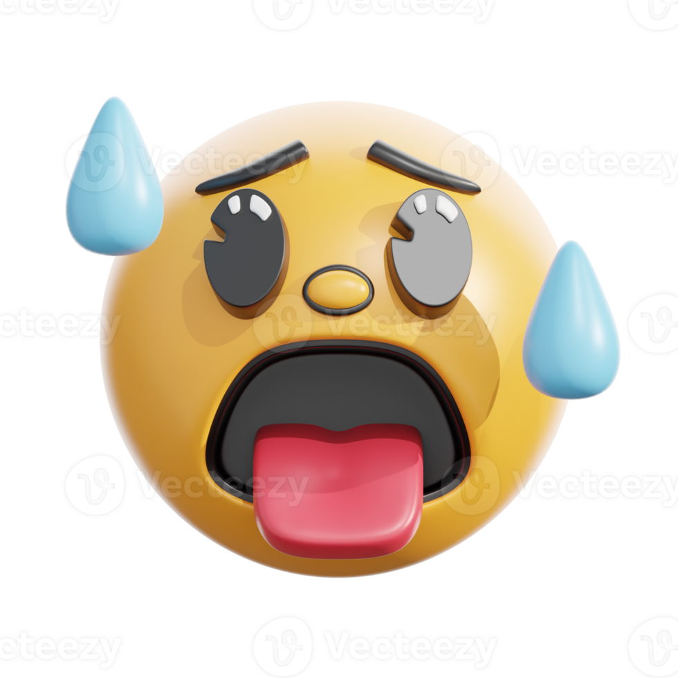 Retro 3D Hot Face Emoticon With Sweat png