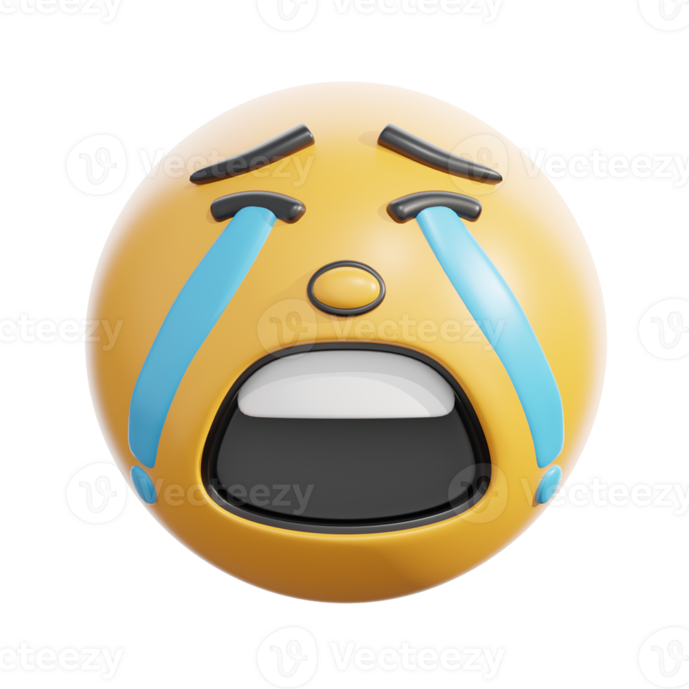 3D Retro Loudly Crying Face Emoji png