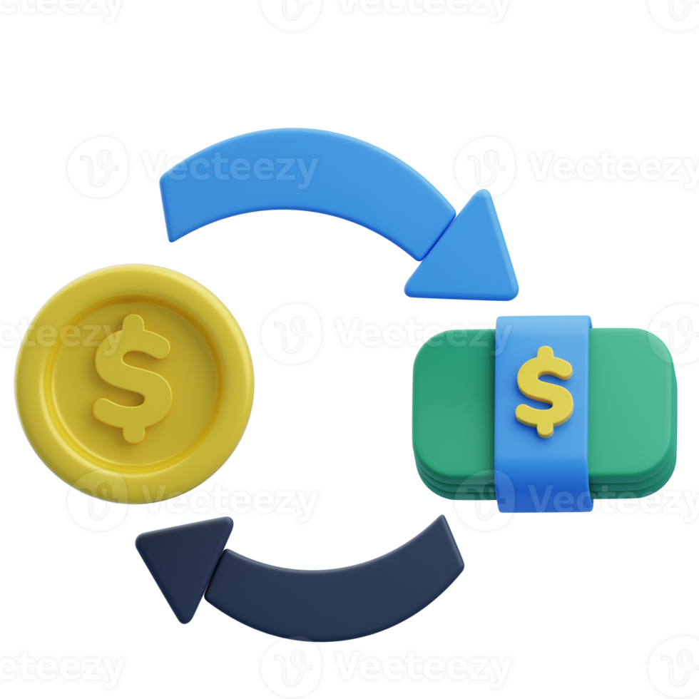 3D Money Exchange Icon Illustration Render png