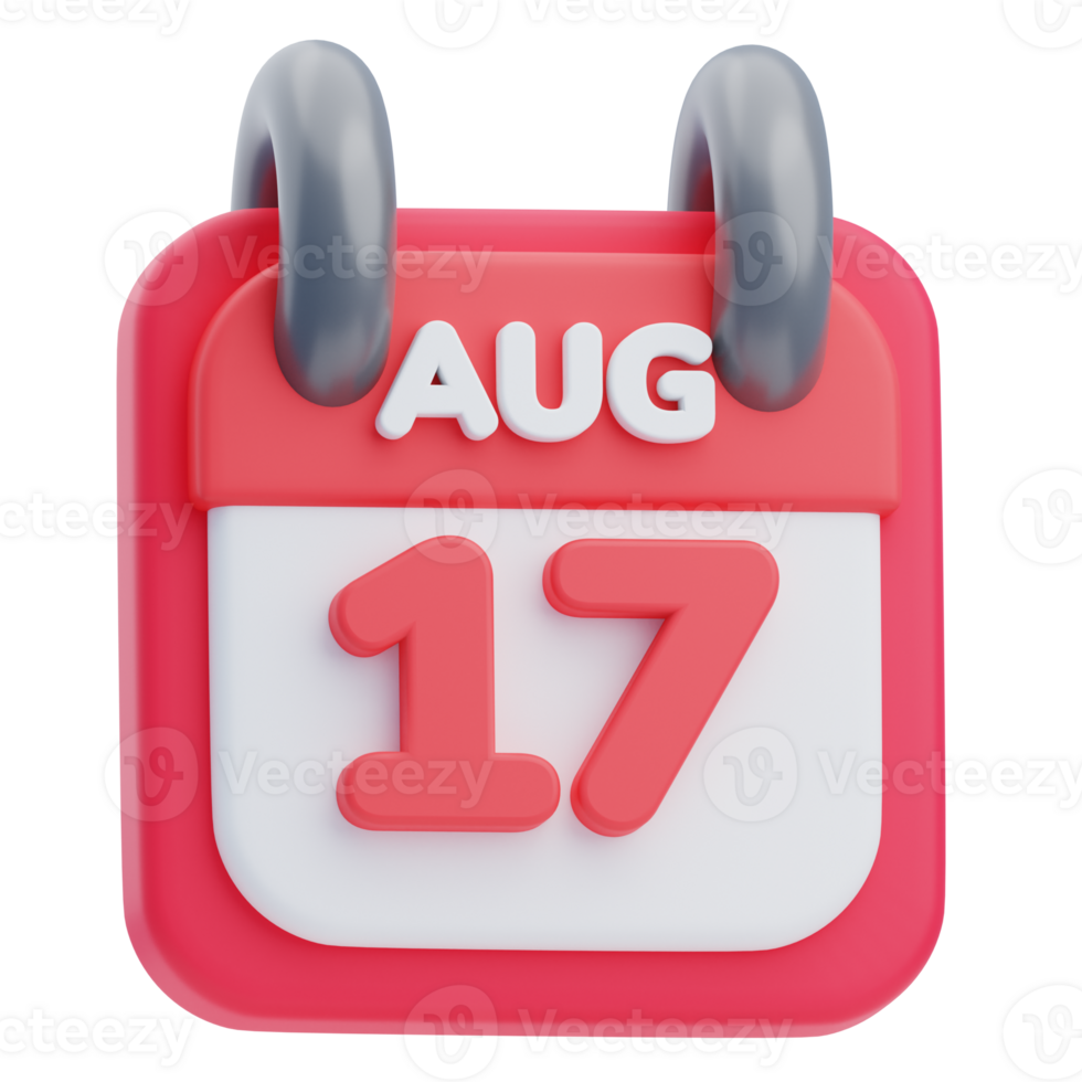 3D 17 August Calendar Icon Illustration Render png