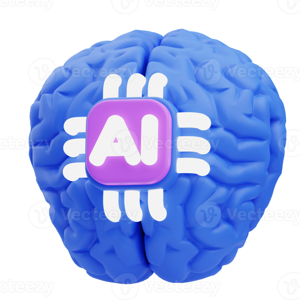 3D AI Brain Icon Illustration Render png