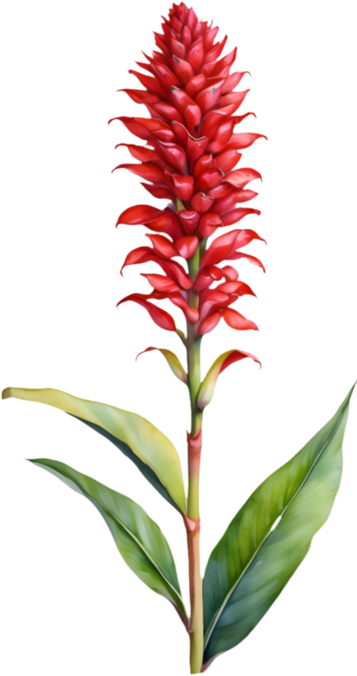 Decorative Red Ginger Flower Watercolor Illustration. . png