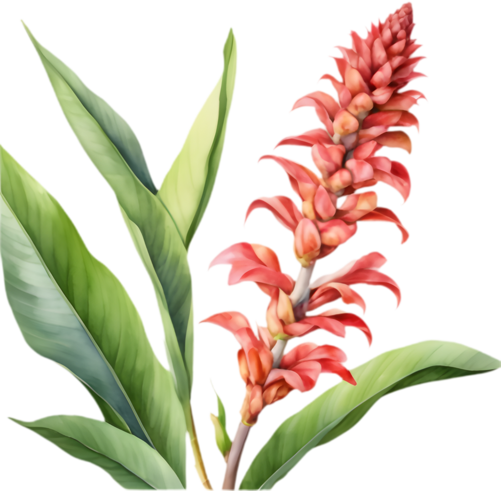 Bright Watercolor Red Ginger Botanical Flower. . png