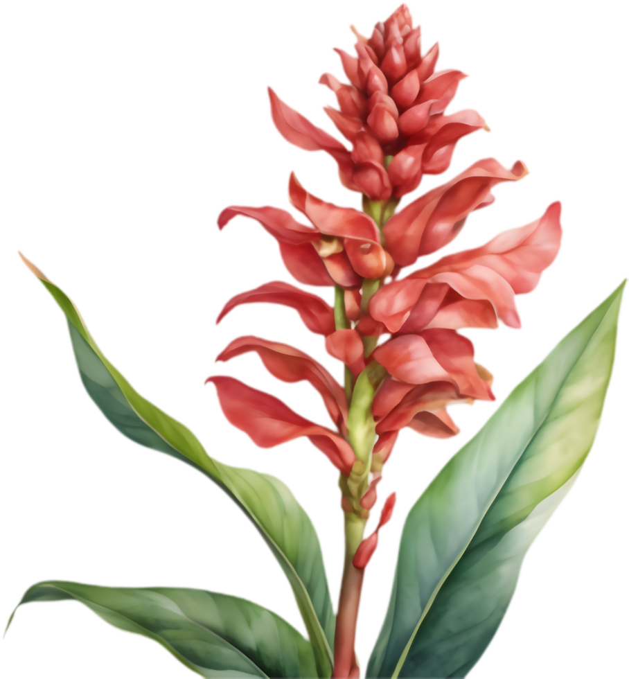 Stunning Red Ginger Watercolor Flower Clip Art. . png