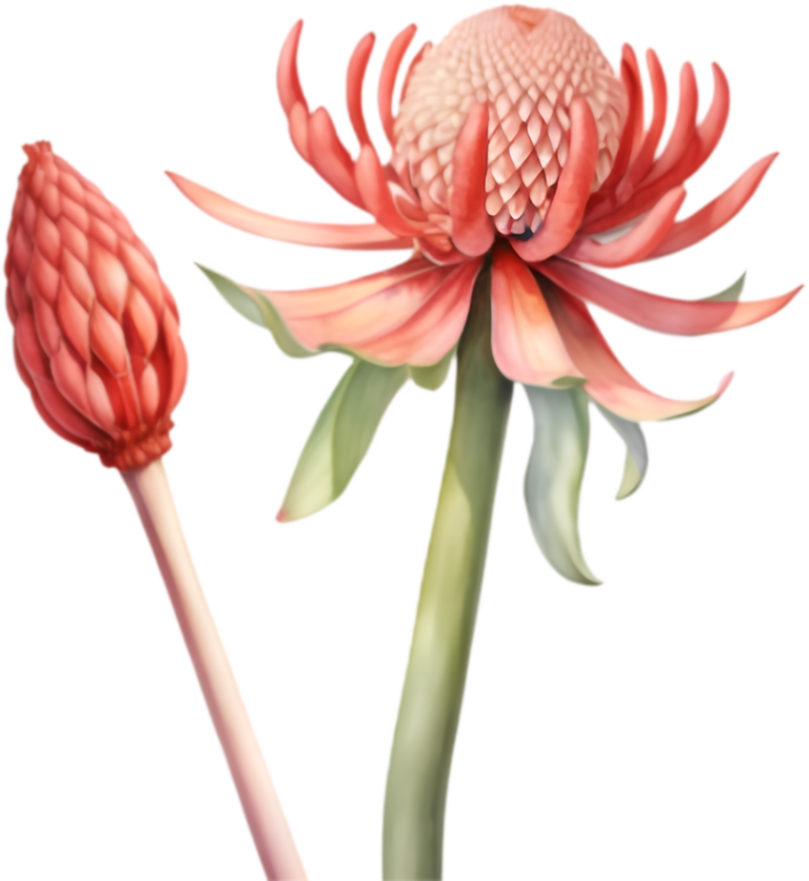 Tropical Torch Ginger Botanical Watercolor Illustration. . png