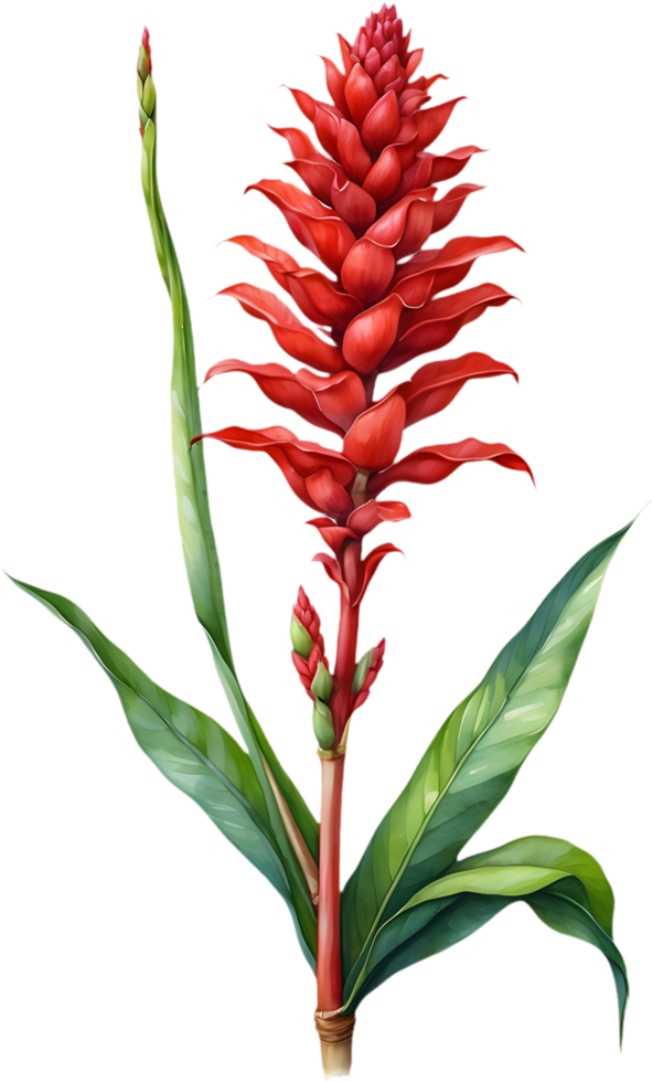 Exotic Red Ginger Watercolor Botanical Artwork. . png