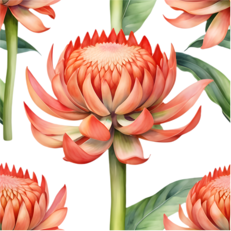 Decorative Watercolor Torch Ginger Flower Painting. . png