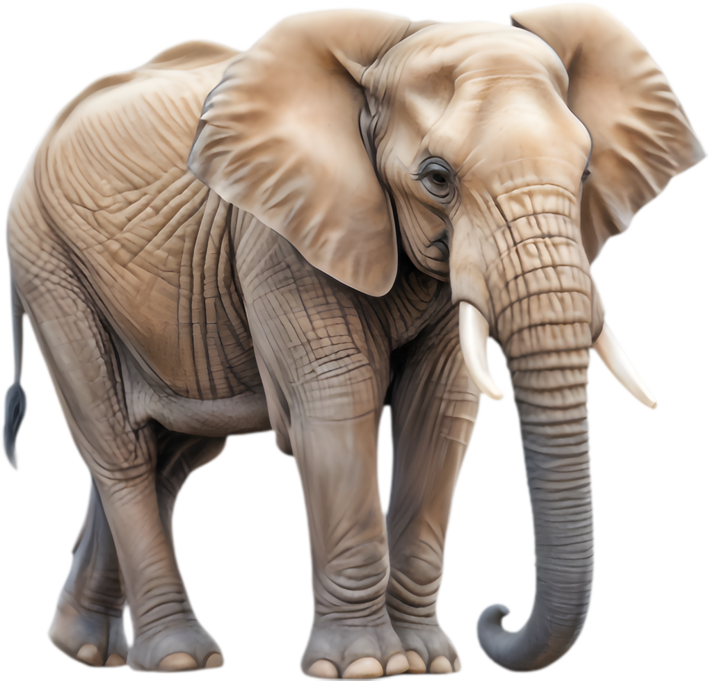 African Elephant Clipart with Expressive Face and Features. . png