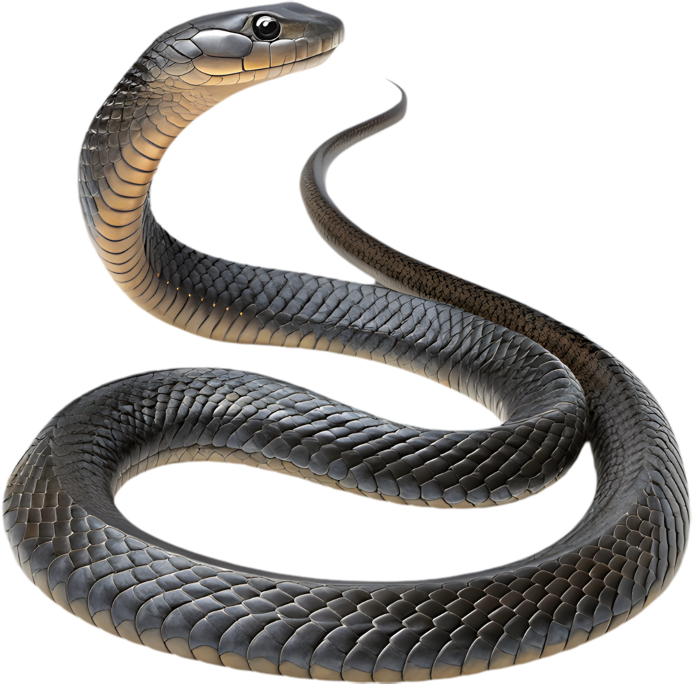 Black Mamba Snake Close-Up Digital Art, Realistic. . png
