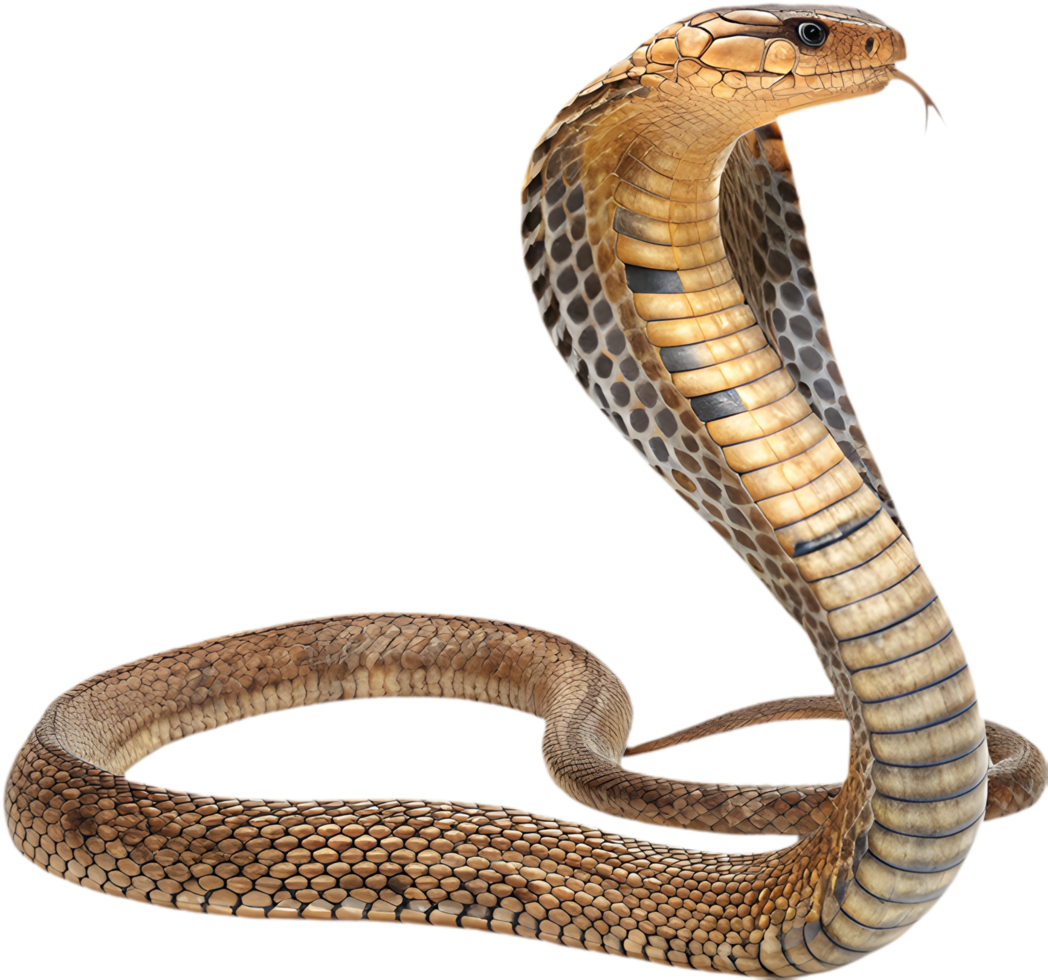 King Cobra Clipart with Realistic Coiling and Hood. . png