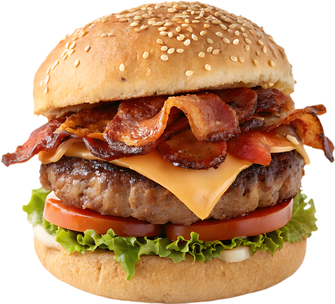 Burger Clipart with Perfectly Grilled Patty and Condiments. . png
