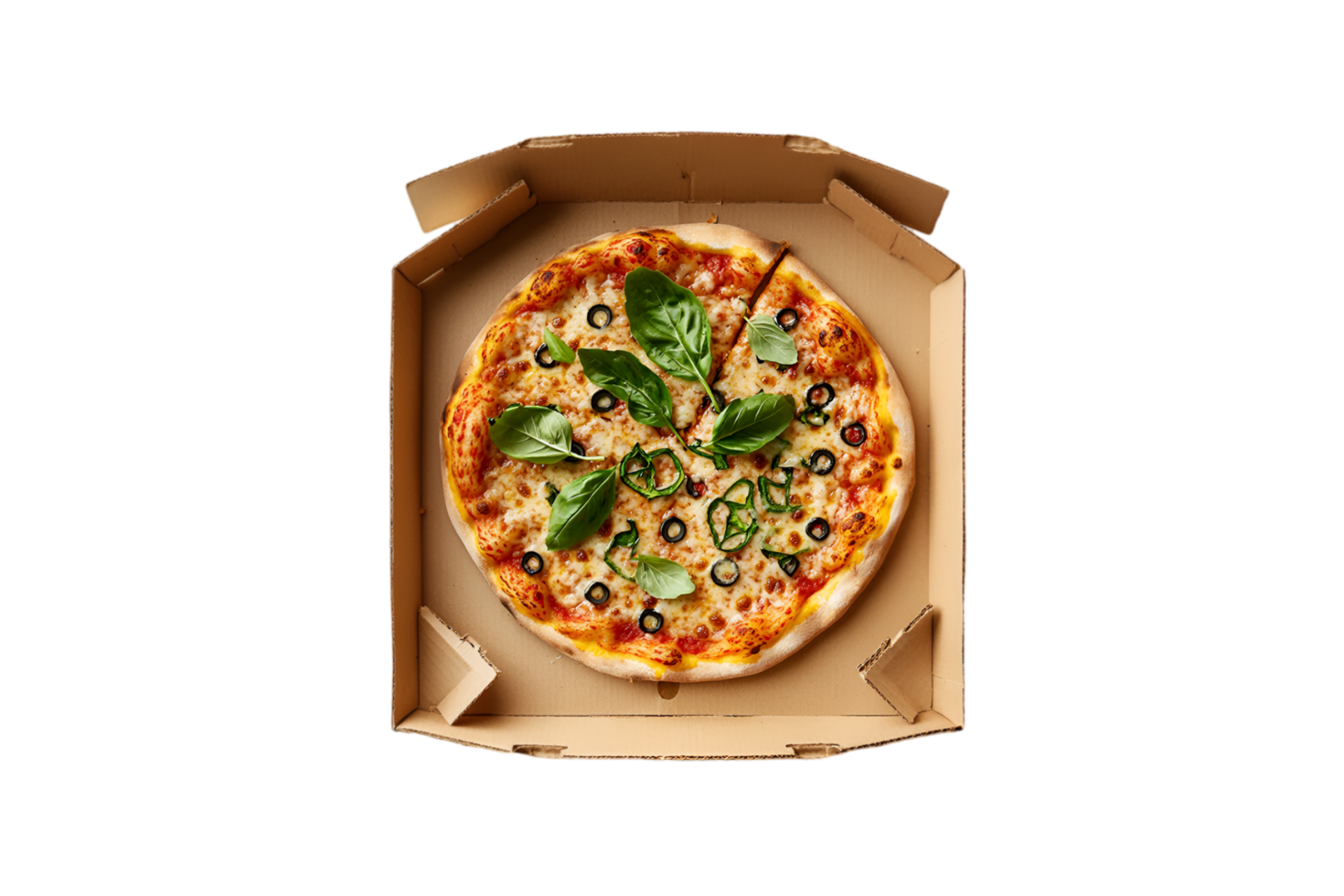 Pizza in a recyclable cardboard box isolated on a transparent background png