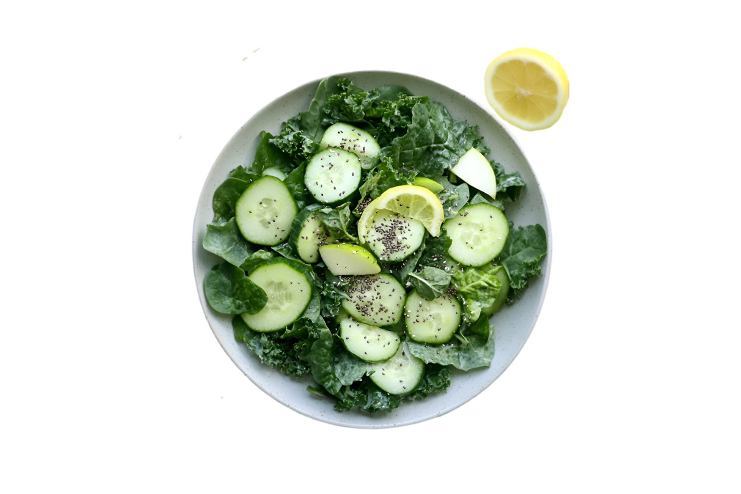 Kale and cucumber salad with lemon isolated on a transparent background png