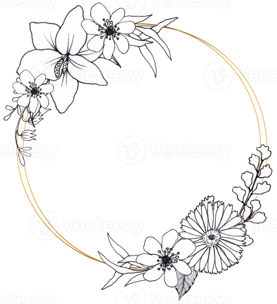 Flower line art wreath png
