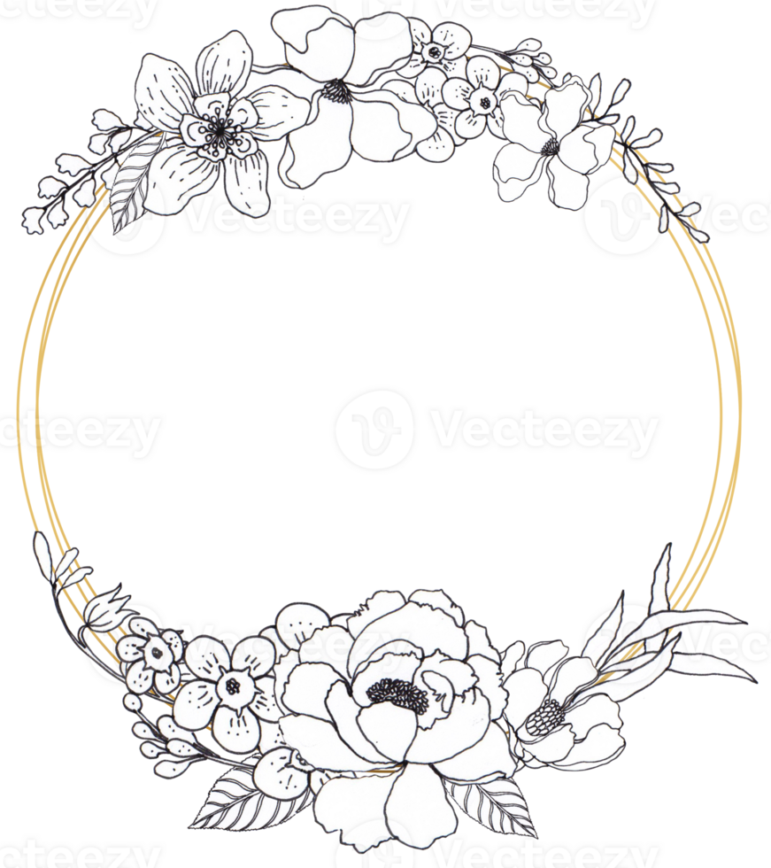 Flower line art wreath png