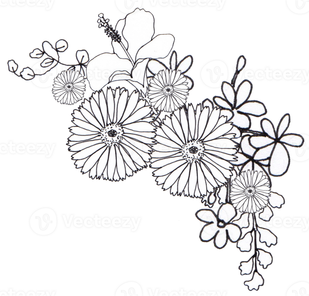 Flower line art bouquet png