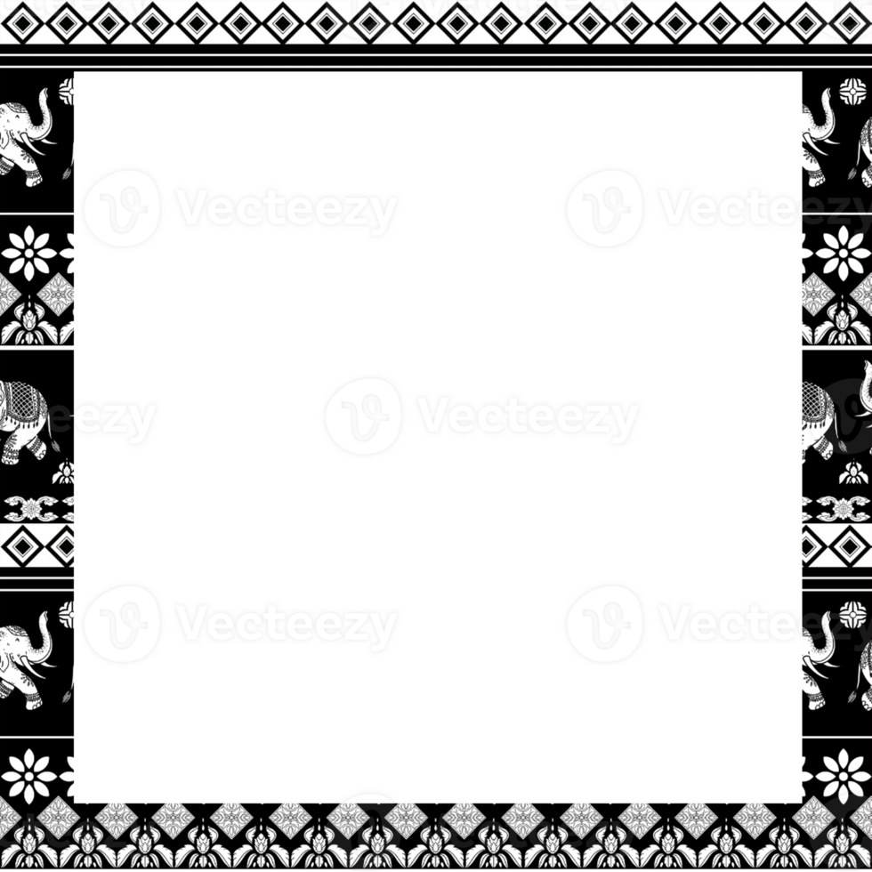 Square frame of Thai pattern line art style. png