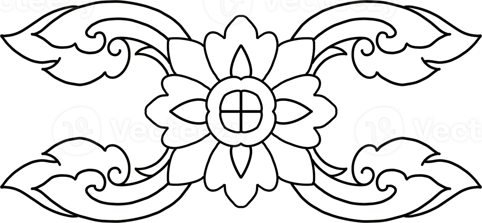 Flower and Leaves Thai Pattern Hand Drawn Illustration png