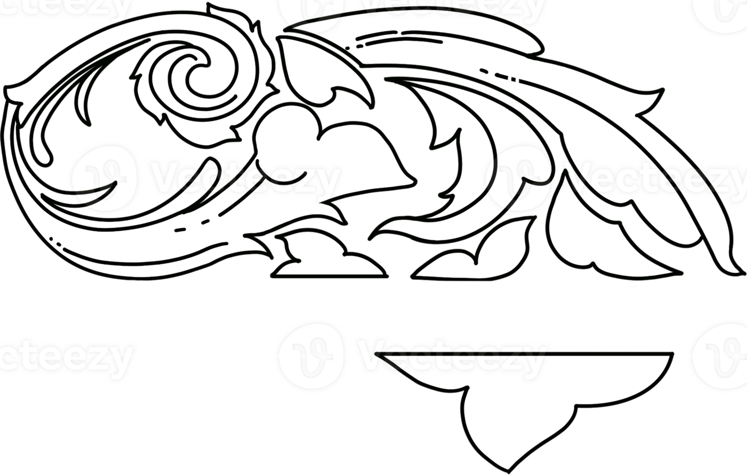 Curled Vines and Leaves, Thai Pattern, Line Art Style Hand Drawn Illustration png