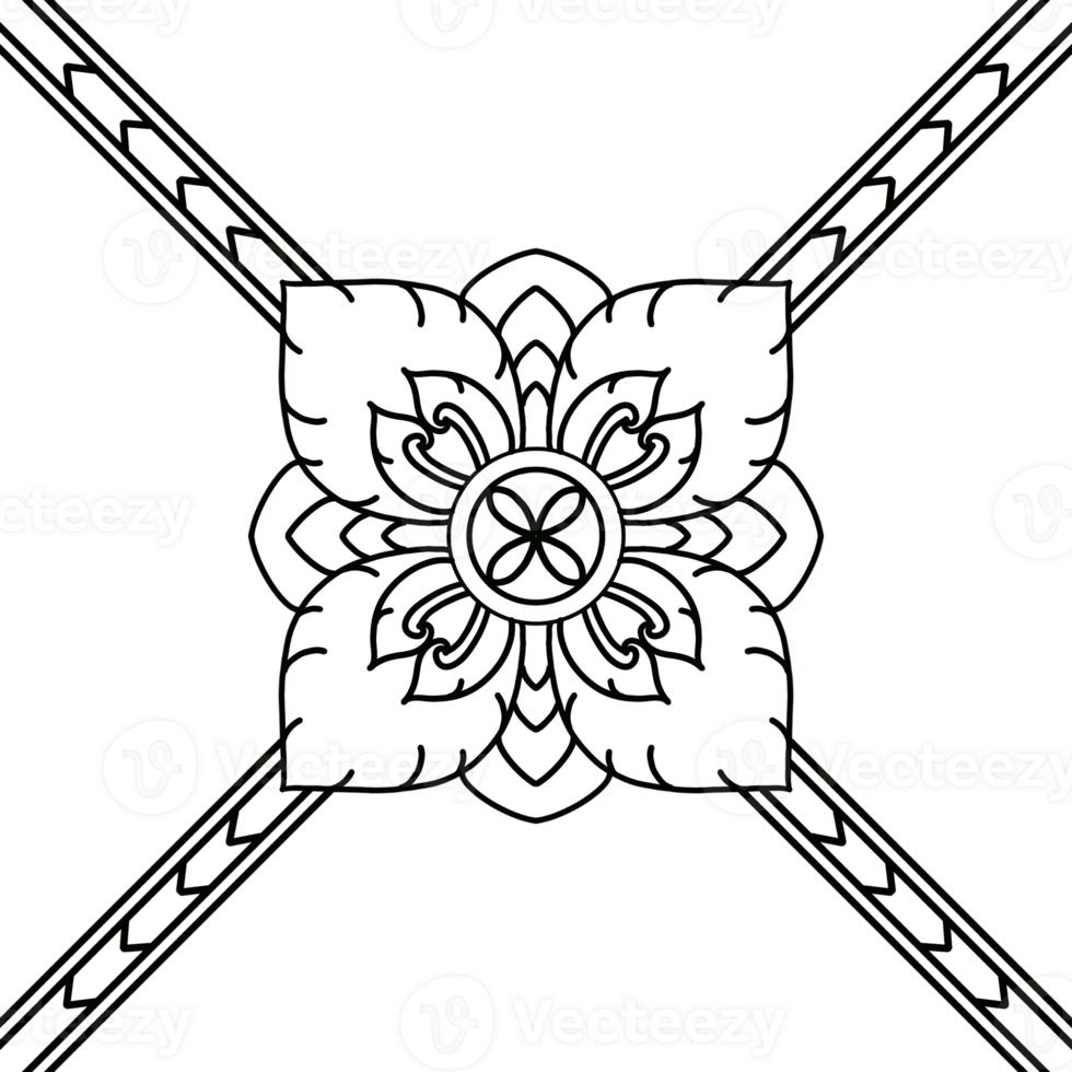 Thai Floral Pattern, Thai Line Art Style Hand Drawn Illustration png