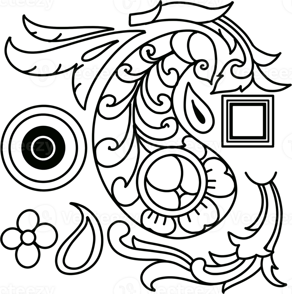 Thai Flower and Leaf Pattern Hand Drawn Illustration png