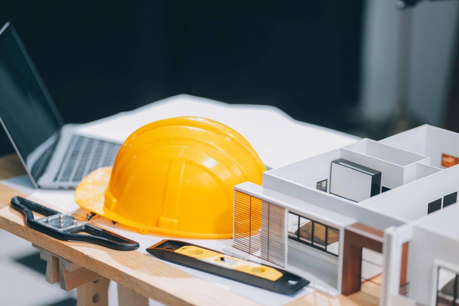Team Engineers with draft plan of building on constructing site. Engineer work on site. engineer visit and inspection site engineer. Inspector engineer check and working on site. photo
