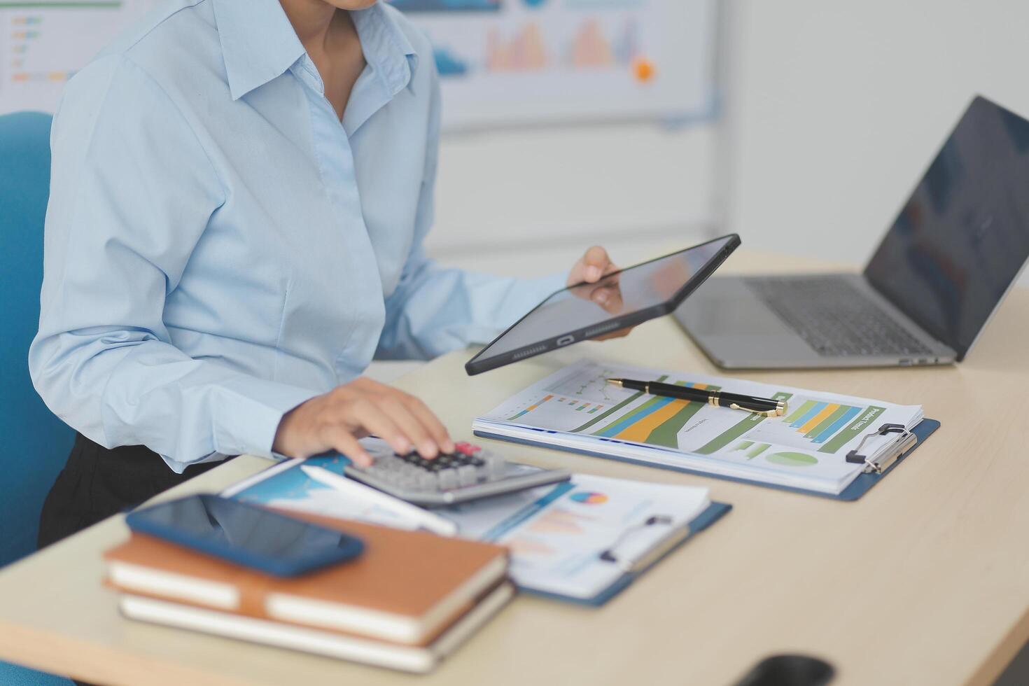 Business Documents, Auditor businesswoman checking searching document legal prepare paperwork or report for analysis TAX time,accountant Documents data contract partner deal in workplace office photo