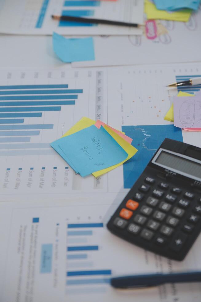 businessman working data document graph chart report marketing research development planning management strategy analysis financial accounting. Business office concept. photo